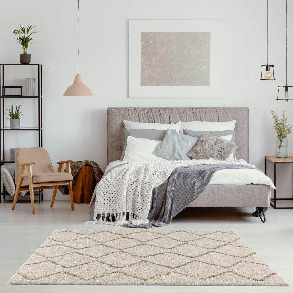 Moroccan Ivory Beige Shaggy Rug