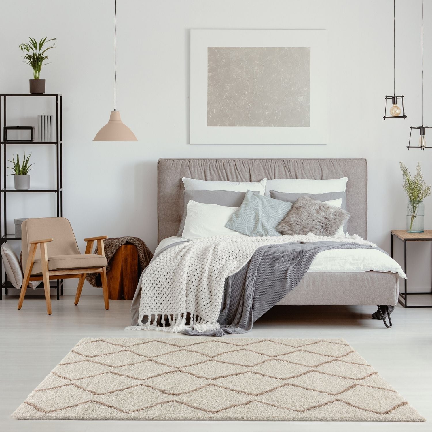 Moroccan Ivory Beige Shaggy Rug