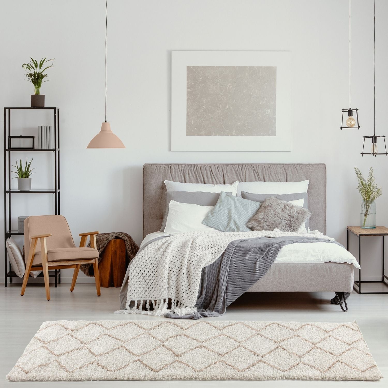 Moroccan Ivory Beige Shaggy Rug