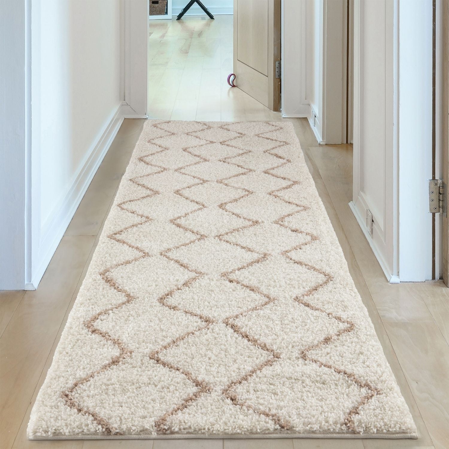 Moroccan Ivory Beige Shaggy Rug