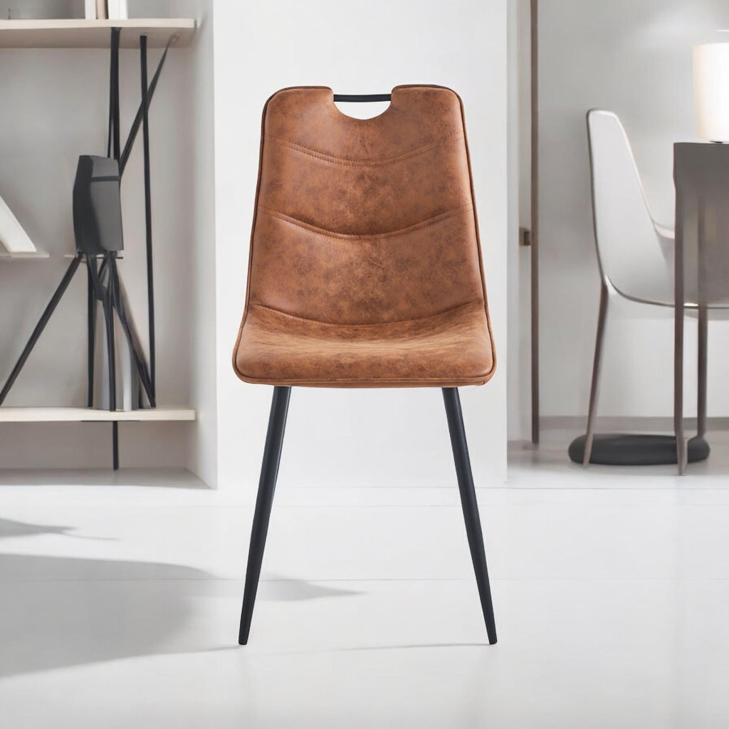 Brown Faux Leather Chair with Black Metal Legs