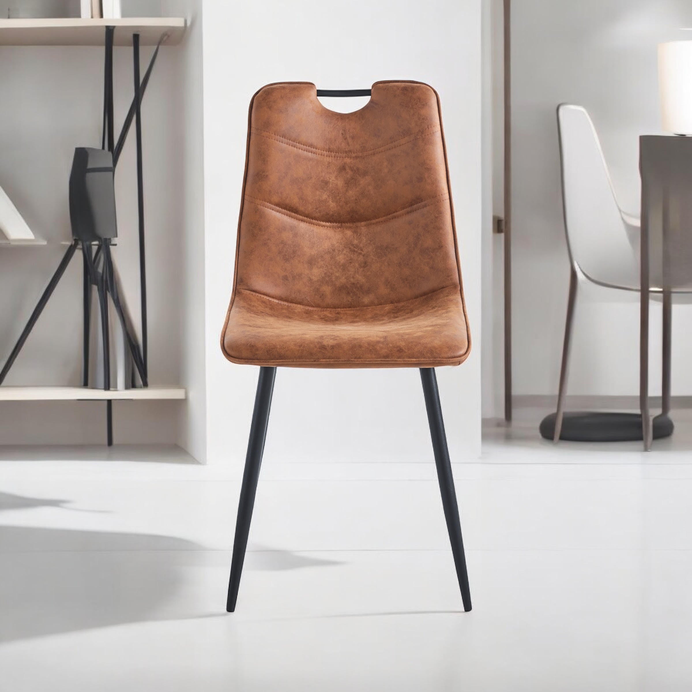 Brown Faux Leather Chair with Black Metal Legs