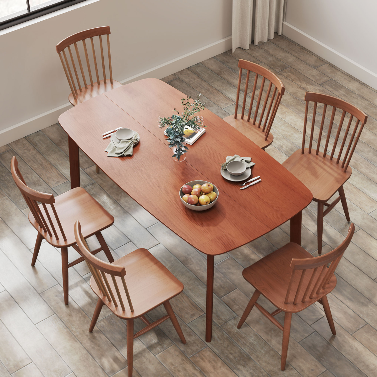 150 cm Rectangular Dining Table with Solid Wood Frame, Light Brown