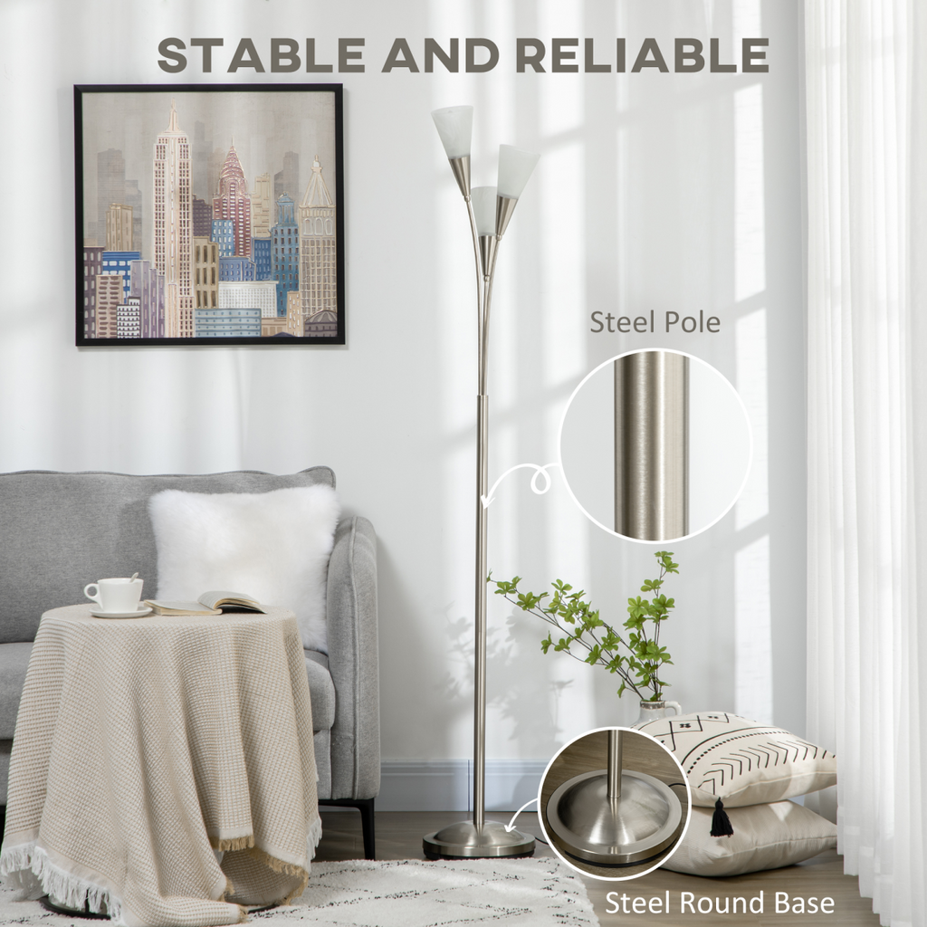 Modern Upright Floor Lamp with 3 Light, Steel Base for Living Room