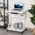 Movable Computer Desk with 4 Moving Wheels Sliding Keyboard Tray White