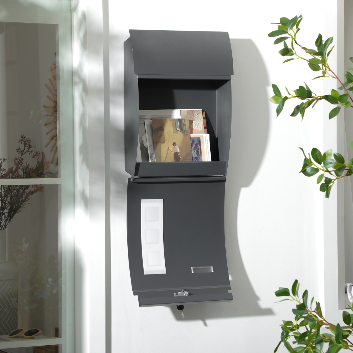 Weatherproof Wall Mounted Letter Box Post Box with Keys Anthracite Grey