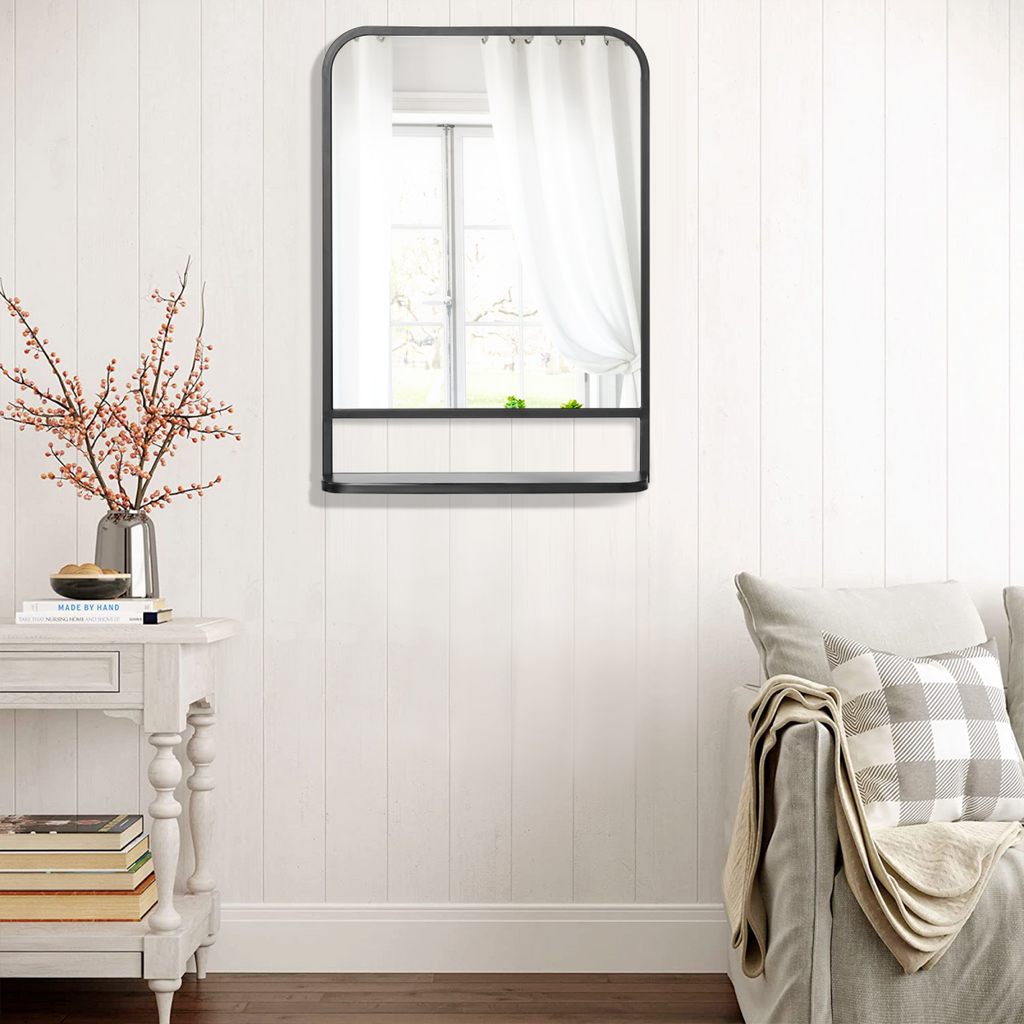 Rectangle Wall Mirror with Shelf 70 x 50 cm, for Living Room, Bedroom