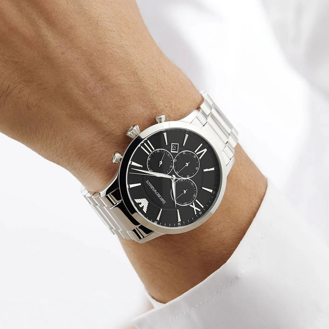 Emporio Armani AR11208 Giovanni Men's Silver & Black Watch