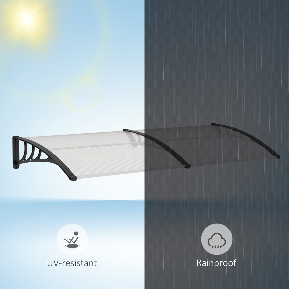 Outdoor Curved Window Porch Canopy Awning UV Rain Cover 0.8x2m Clear