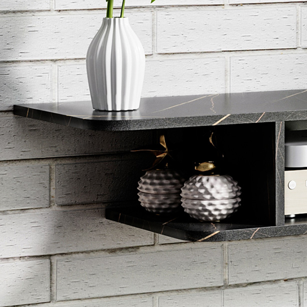 Wall Mounted TV Stand Entertainment Unit with Storage Shelf, Black