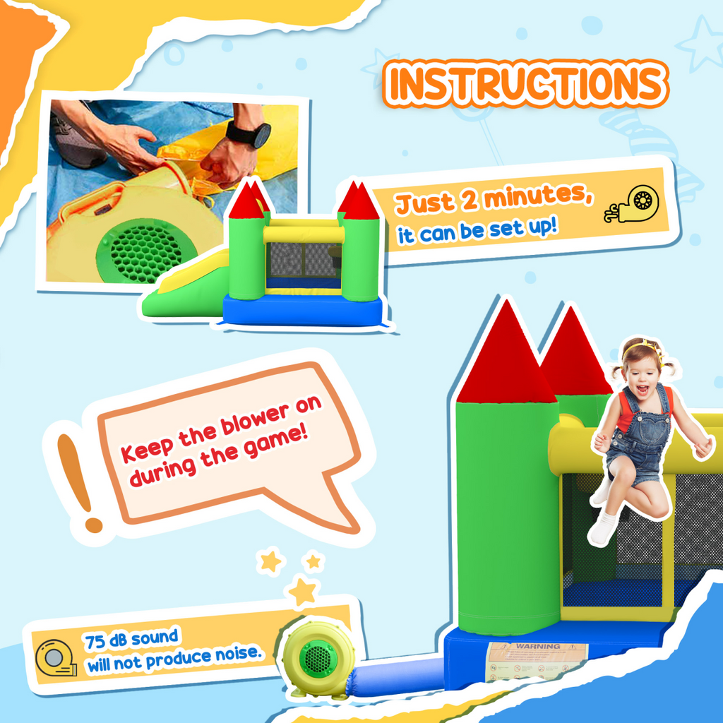 Bouncy Castle with Slide - Durable Inflatable Jumper for Kids