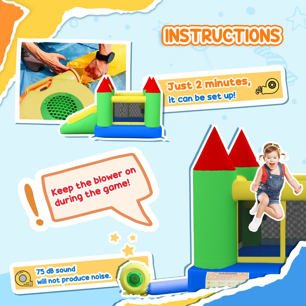 Bouncy Castle with Slide - Durable Inflatable Jumper for Kids