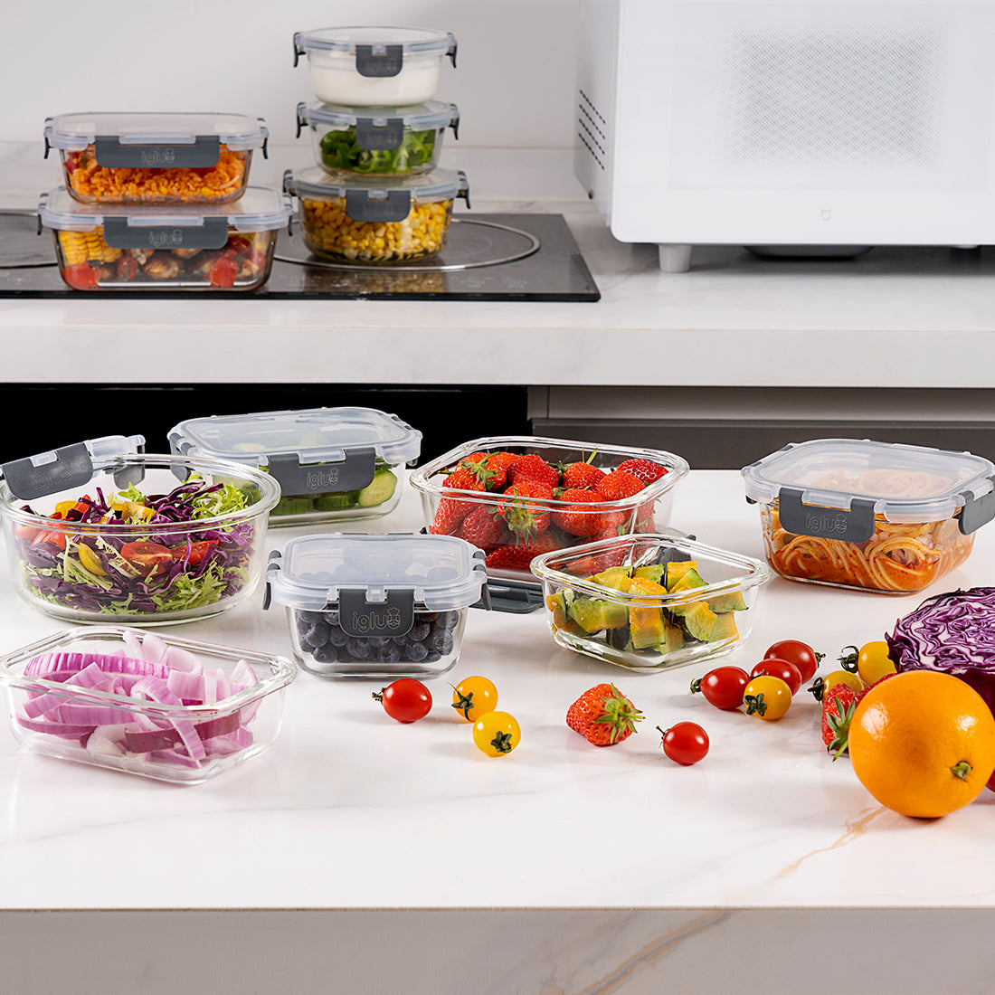 Glass Food Storage Containers with Airtight Lids - Assorted Sizes - 12 PACK