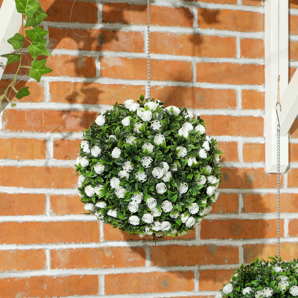 Set of 2 Artificial Plant Topiary Rose Balls, Faux Plants