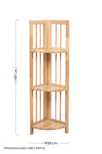 Natural Tropical Hevea Wood 3 Tier Corner Shelf Unit