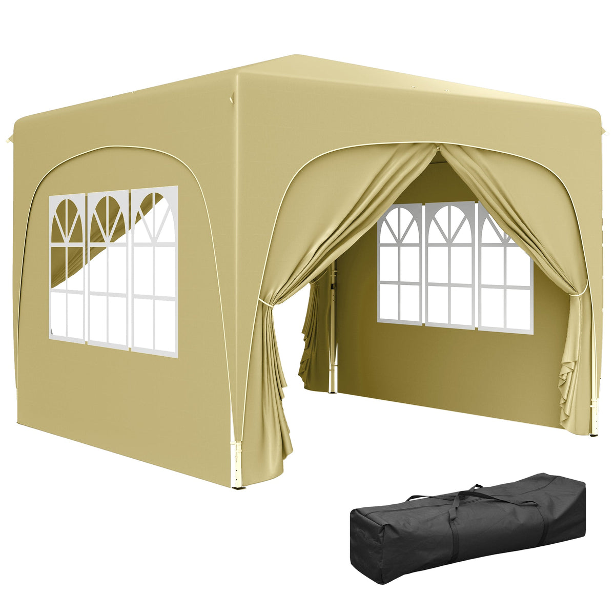3 x 3(m) + Pop Up Gazebo with Sides and Carry Bag Sand brown