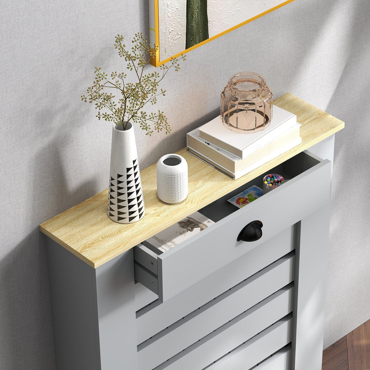 Radiator Cover with Drawer, Horizontal Slat, 78cm