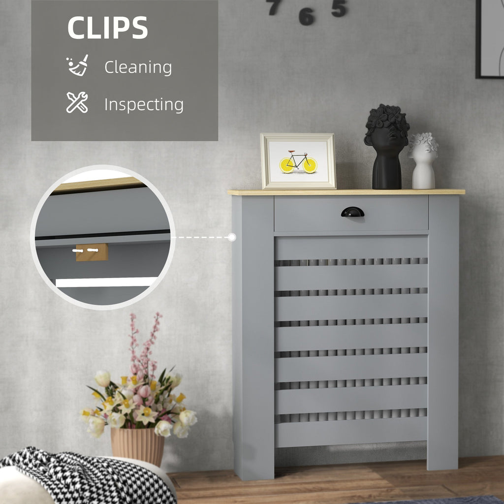 Radiator Cover with Drawer, Horizontal Slat, 78cm