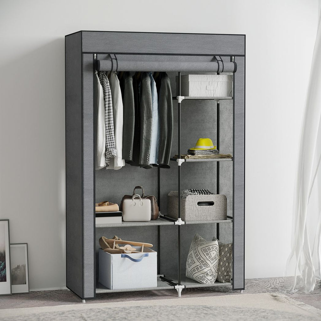 Fabric Wardrobe w/ Shelves Hanging Rail Foldable Closets