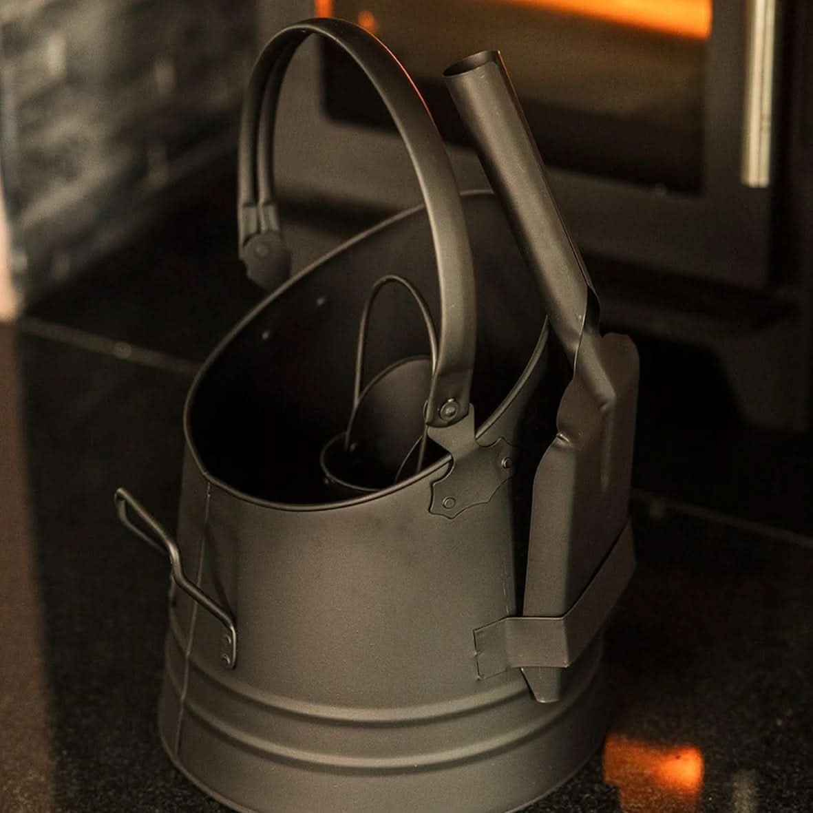 Fireside Coal Bucket & Match Canister - Black