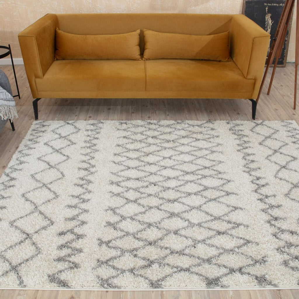 Moroccan Ivory Grey Shaggy Rug