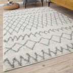 Moroccan Ivory Grey Shaggy Rug