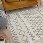 Moroccan Ivory Grey Shaggy Rug
