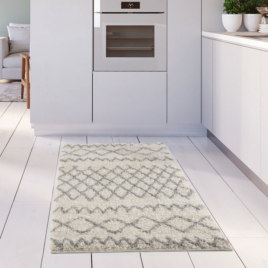 Moroccan Ivory Grey Shaggy Rug