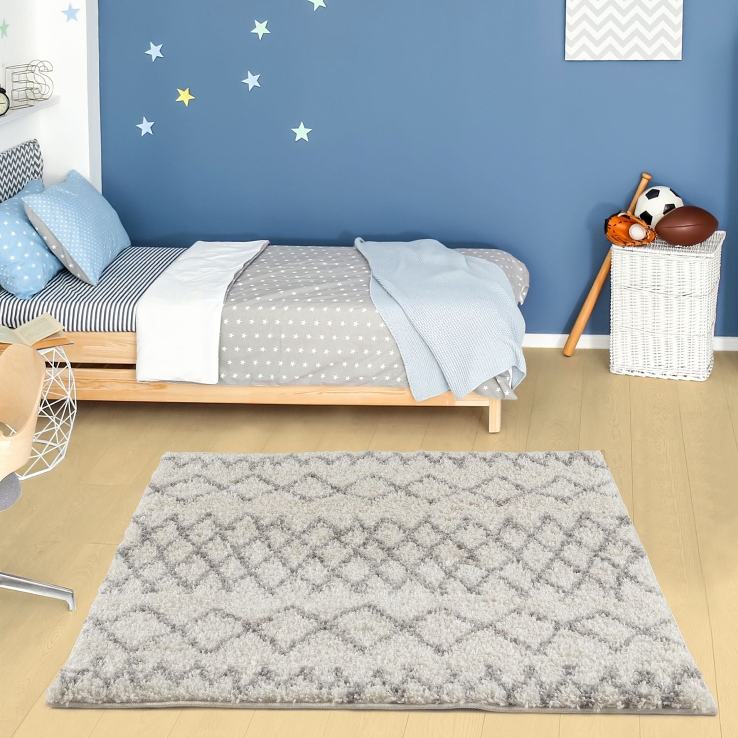 Moroccan Ivory Grey Shaggy Rug