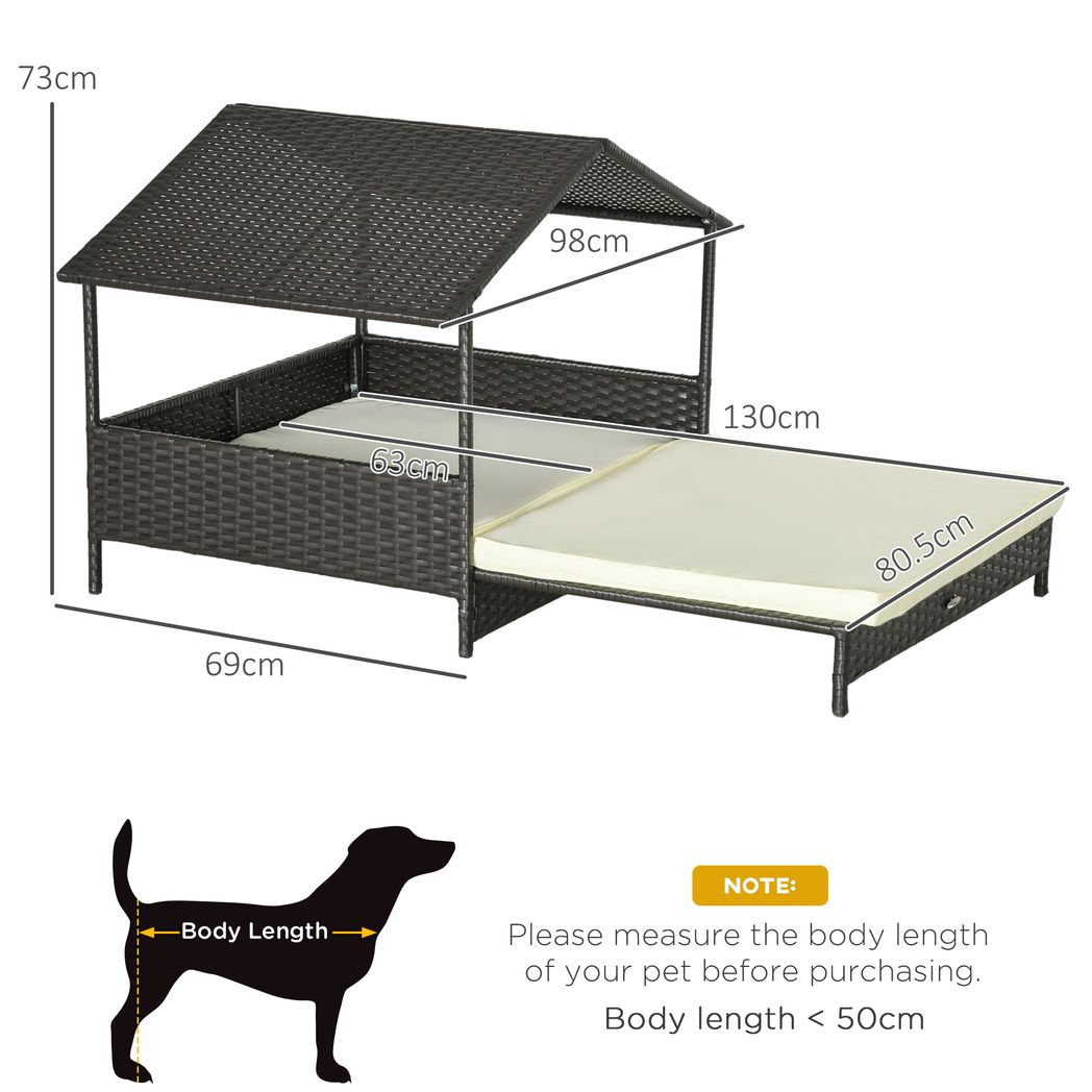 Extendable Rattan Dog House with Water-Resistant Roof, Cushion