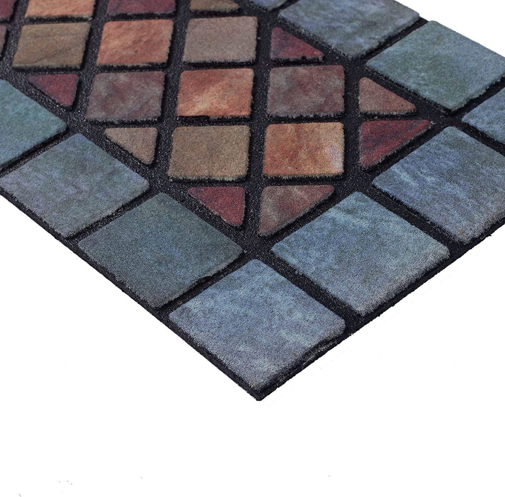 Eco-Friendly Recycled Rubber Step Mat - Blue Border