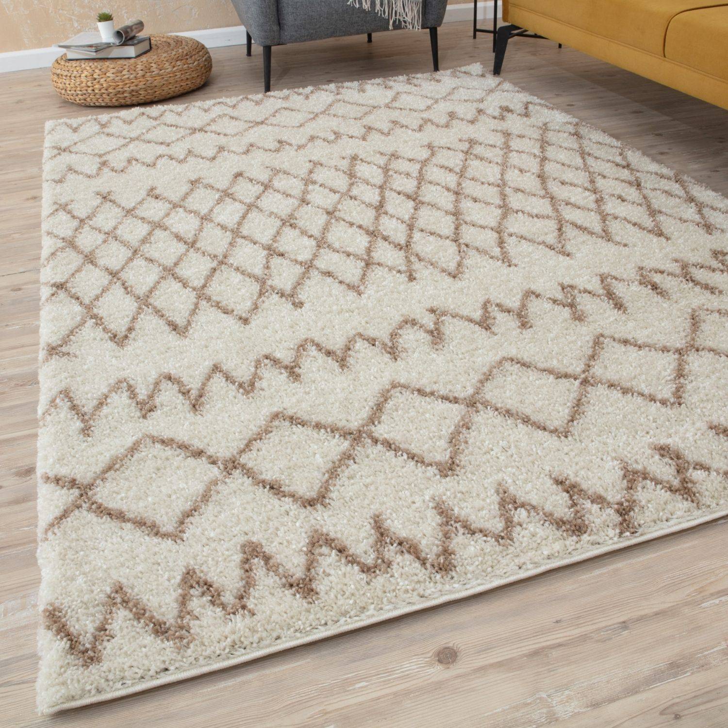 Moroccan Ivory Beige Shaggy Rug