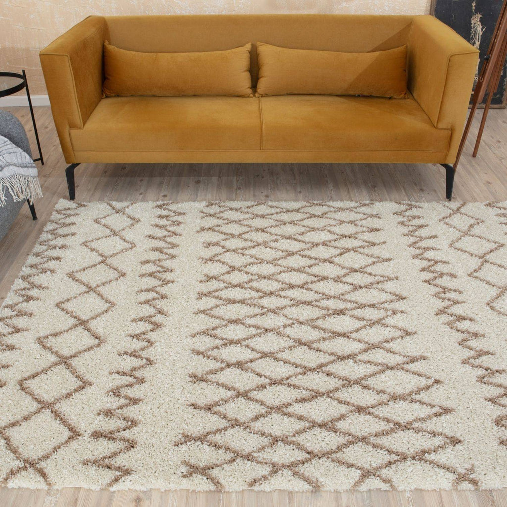 Moroccan Ivory Beige Shaggy Rug