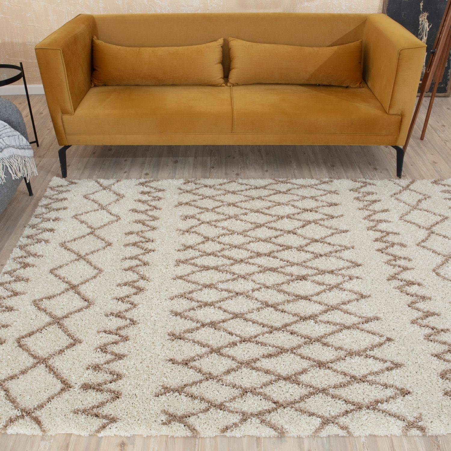 Moroccan Ivory Beige Shaggy Rug
