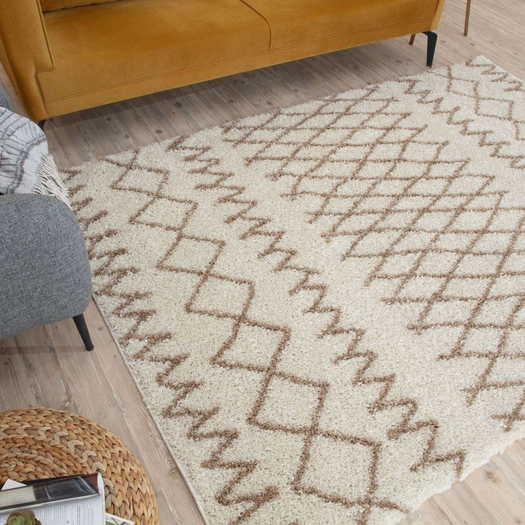 Moroccan Ivory Beige Shaggy Rug