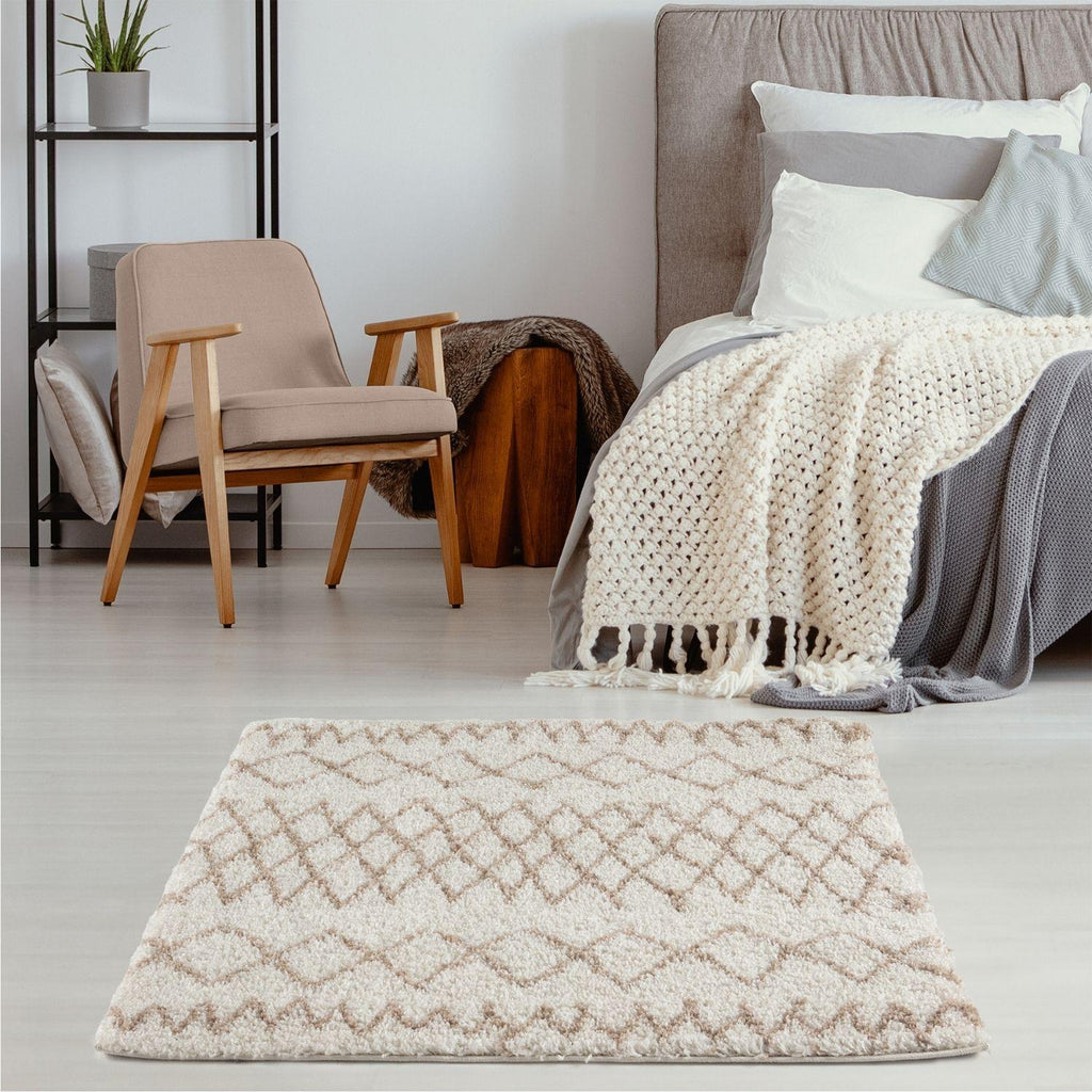 Moroccan Ivory Beige Shaggy Rug