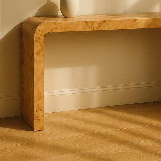 Natural Burl Wood Curved Console Table