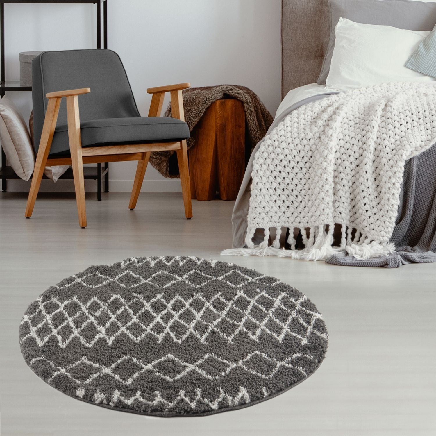 Moroccan Dark Grey Shaggy Rug