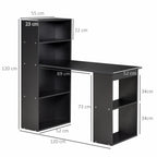 120cm Modern Computer Desk Bookshelf Study Table Workstation PC Laptop Writing Home Office 6 Shelves, Black