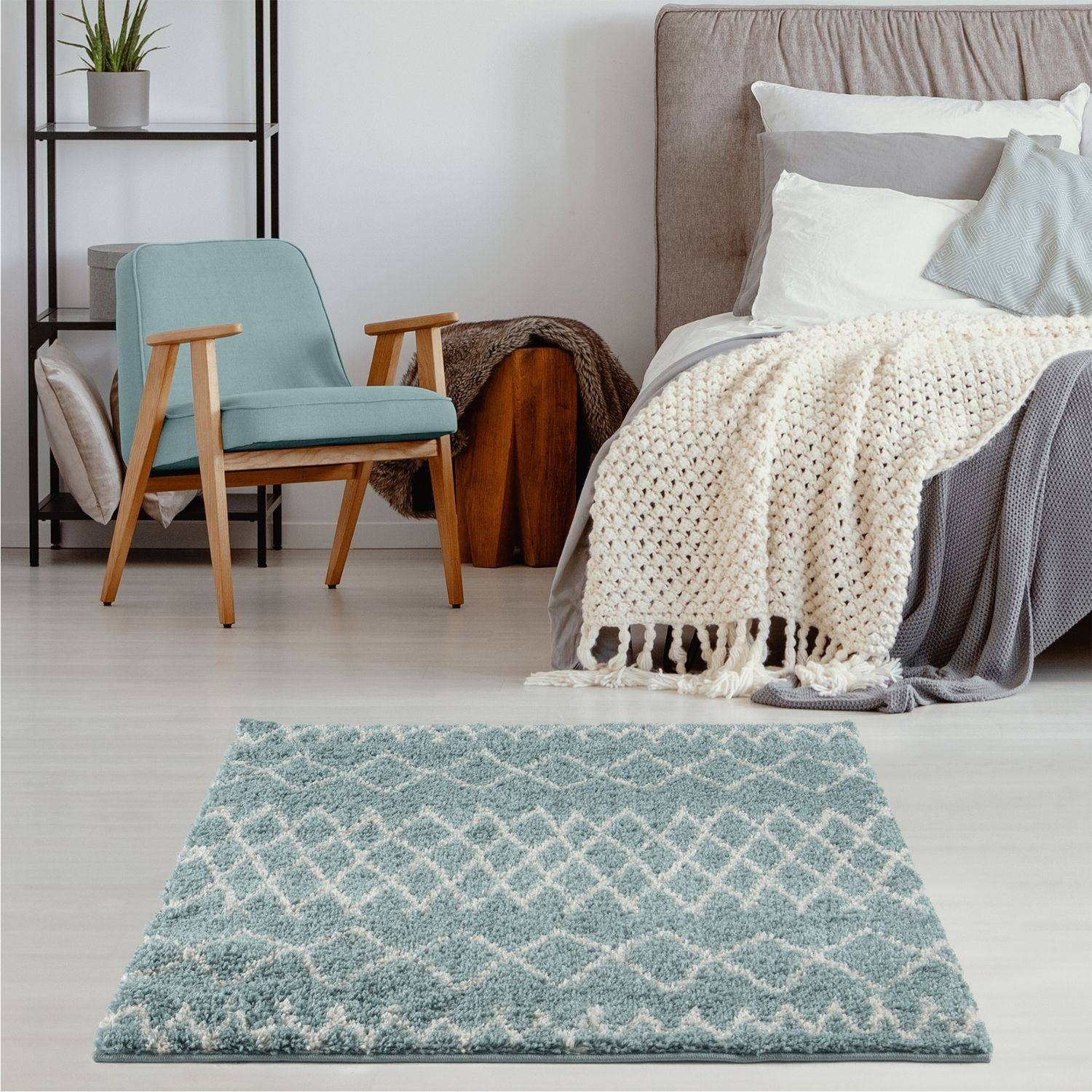 Moroccan Duck Egg Blue Shaggy Rug