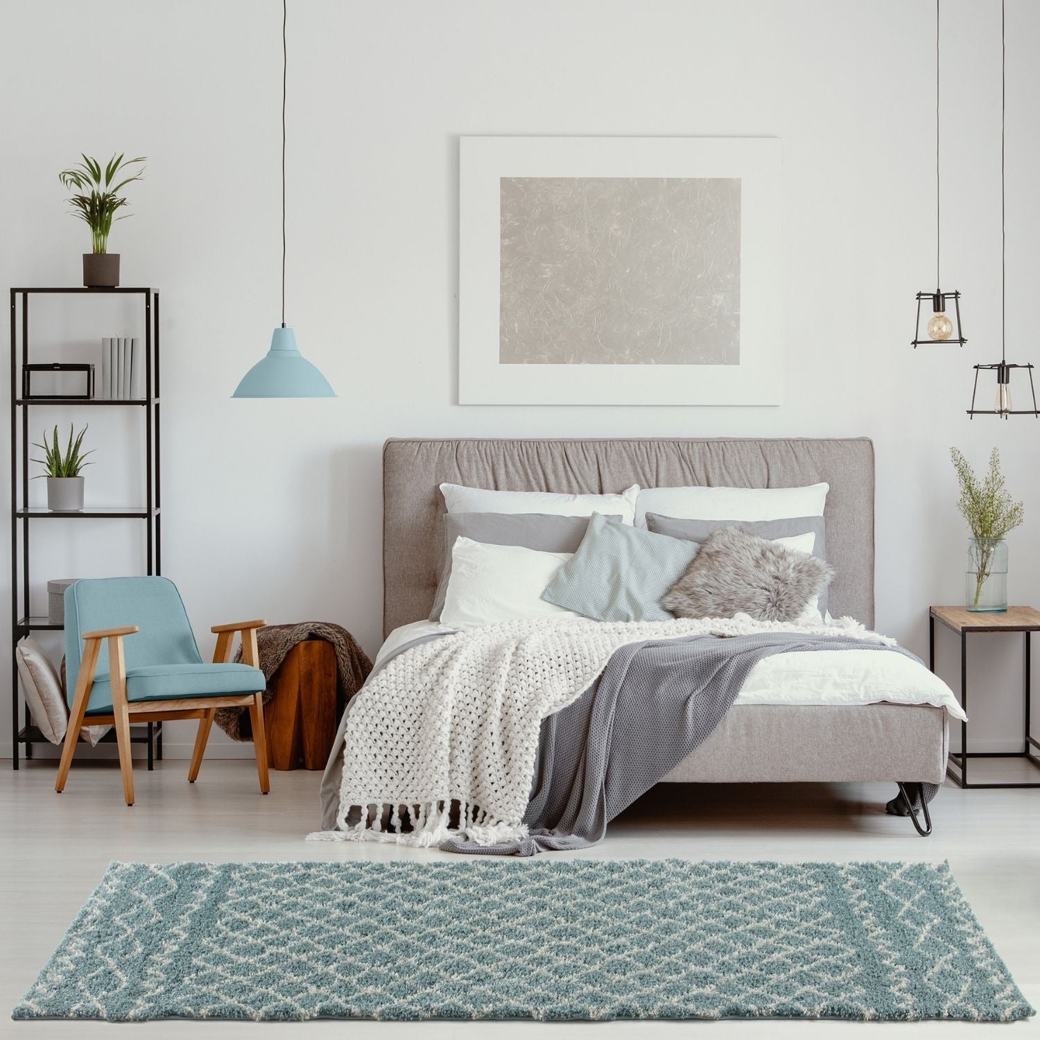 Moroccan Duck Egg Blue Shaggy Rug