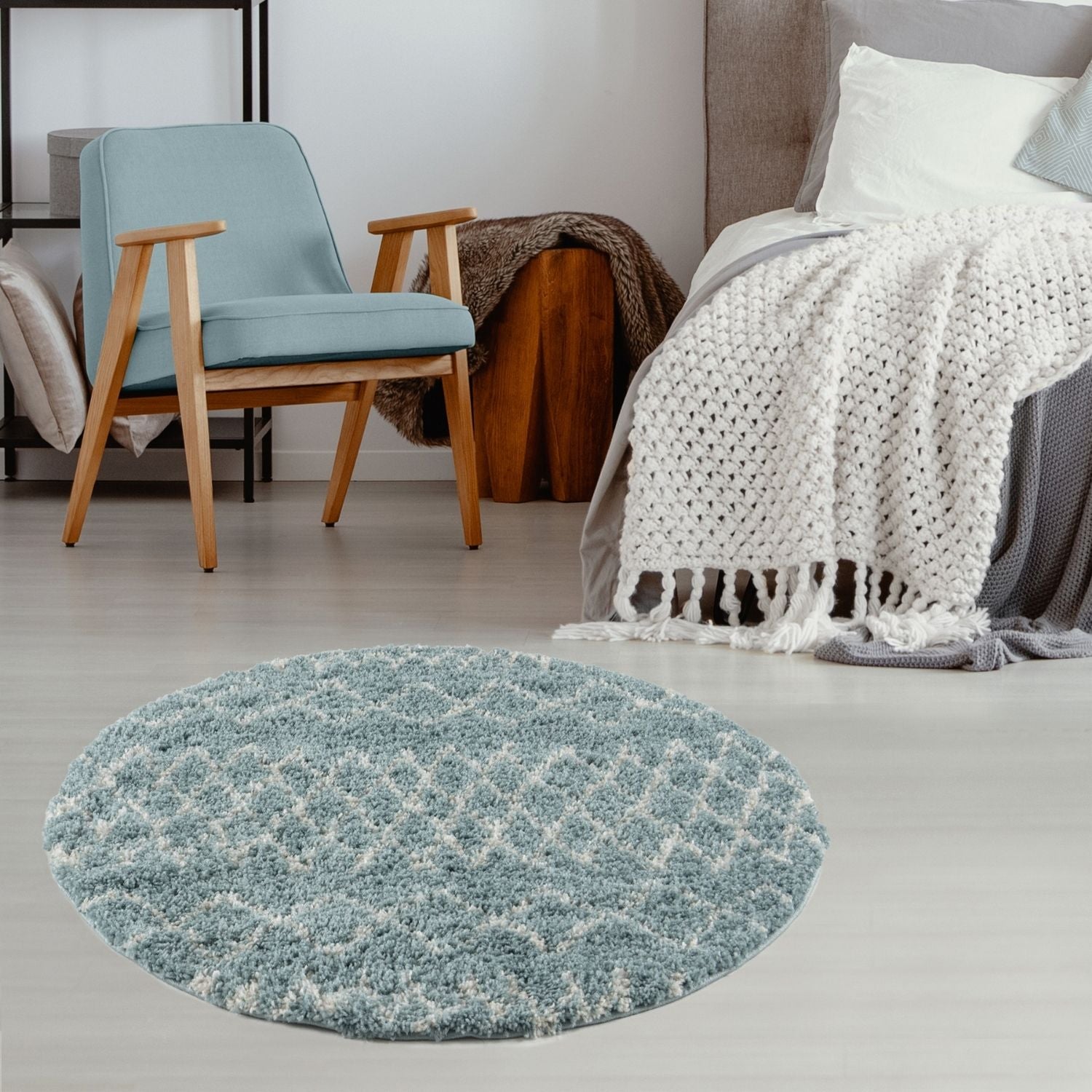 Moroccan Duck Egg Blue Shaggy Rug