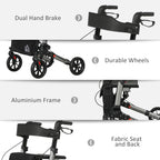 4 Wheel Rollator Walker, Adjustable Mobility Walker with Bag, Silver