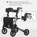 4 Wheel Rollator Walker, Adjustable Mobility Walker with Bag, Silver