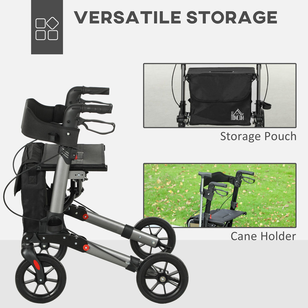 4 Wheel Rollator Walker, Adjustable Mobility Walker with Bag, Silver