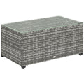 Outdoor Coffee Table, Glass Top Rattan Side Table Light Grey