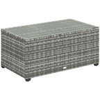Outdoor Coffee Table, Glass Top Rattan Side Table Light Grey