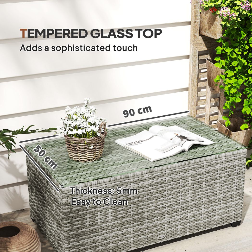 Outdoor Coffee Table, Glass Top Rattan Side Table