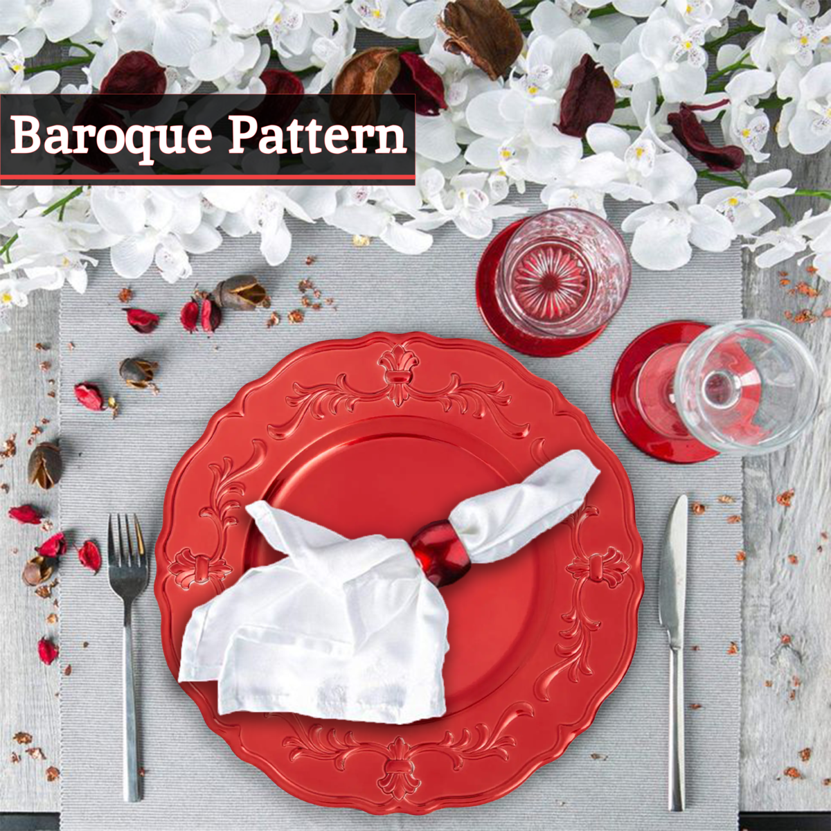 Red Baroque Charger Plate