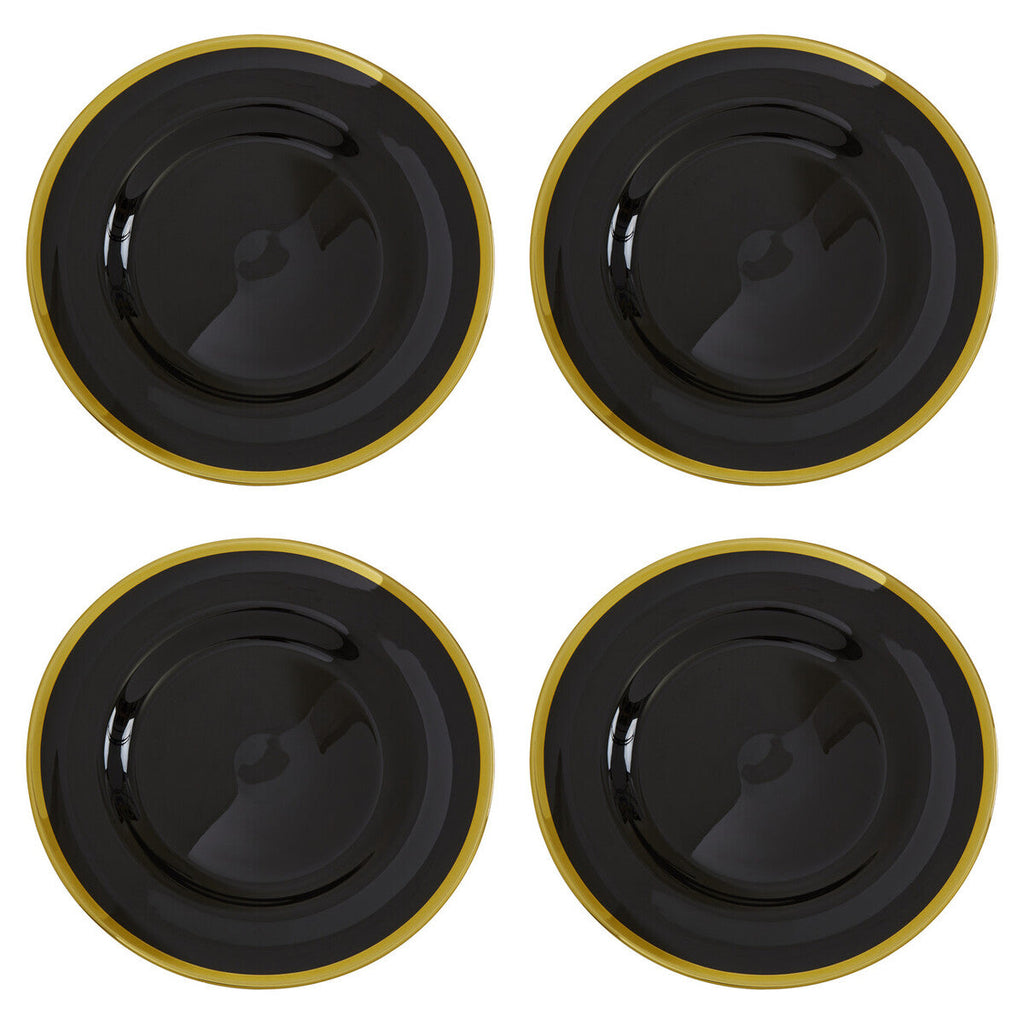Set of Four Ida 33cm Dia Black Glass Charger Plates